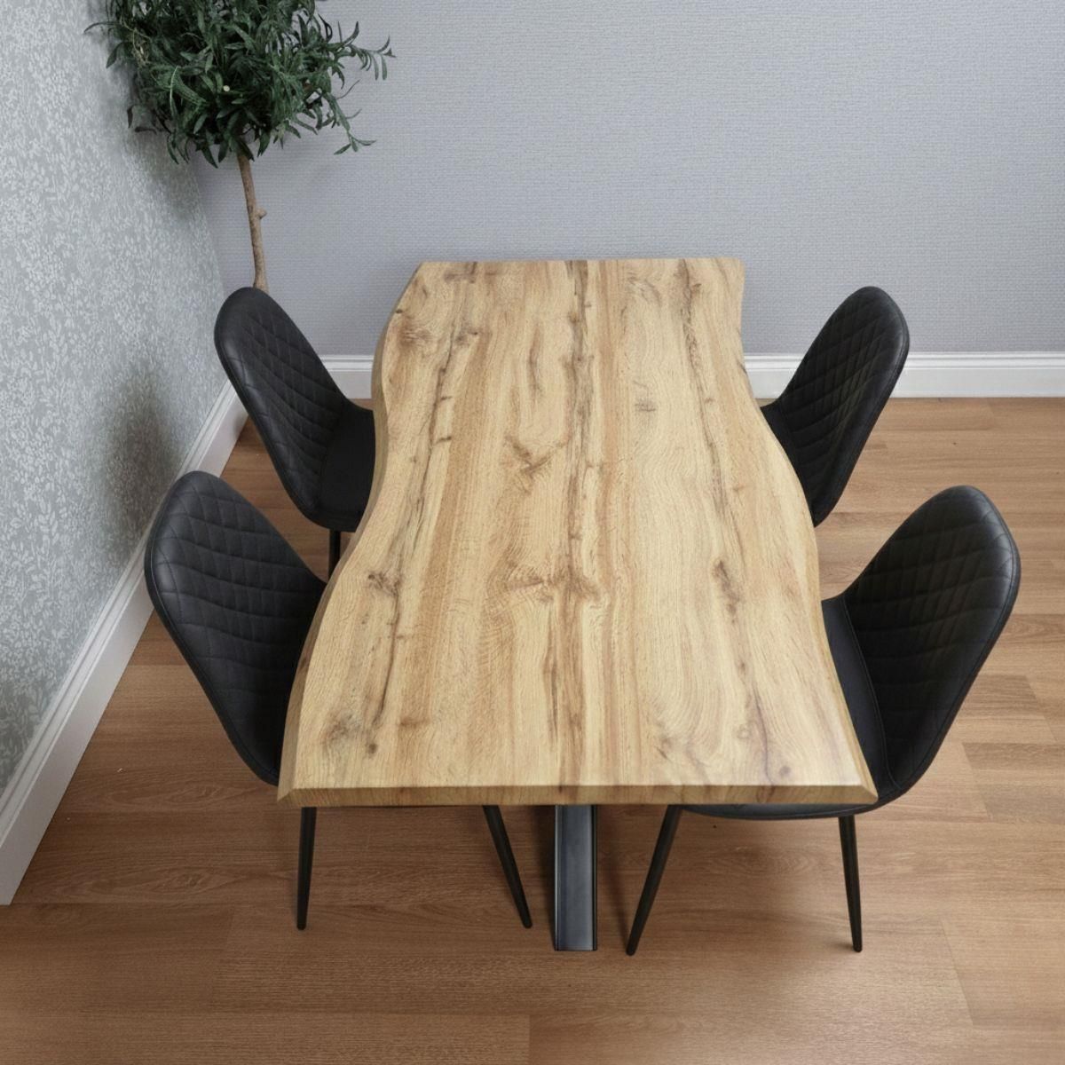 KOSY KOALA Modern Dining Table with 4 Gem pattern Black Faux Leather Chairs