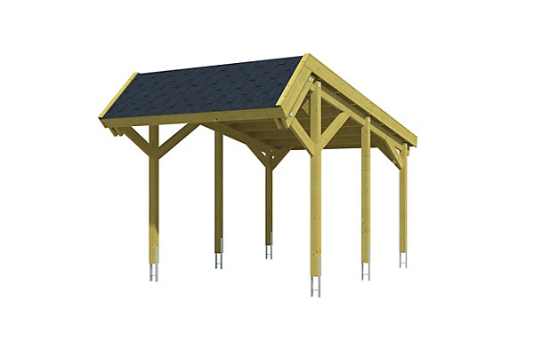 Carport SKAN HOLZ Harz 321x560cm, avec bardeaux noirs, bois résineux imprégné vert