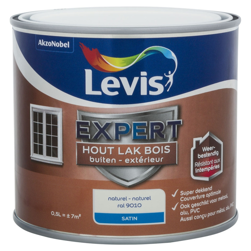 Laque Expert pour bois extérieur Naturel satinée 0,5 L LEVIS
