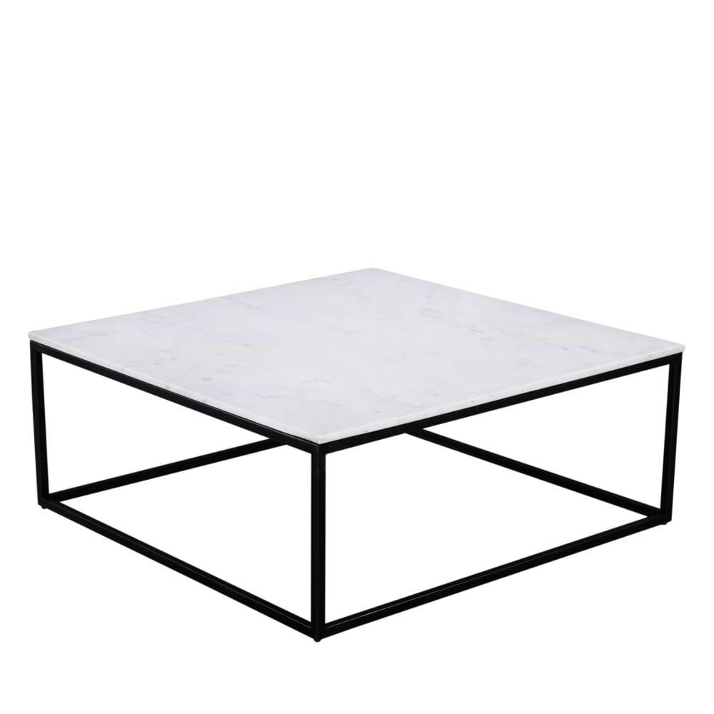 SAKU - Table basse carrée en marbre blanc et métal 100x100cm blanc