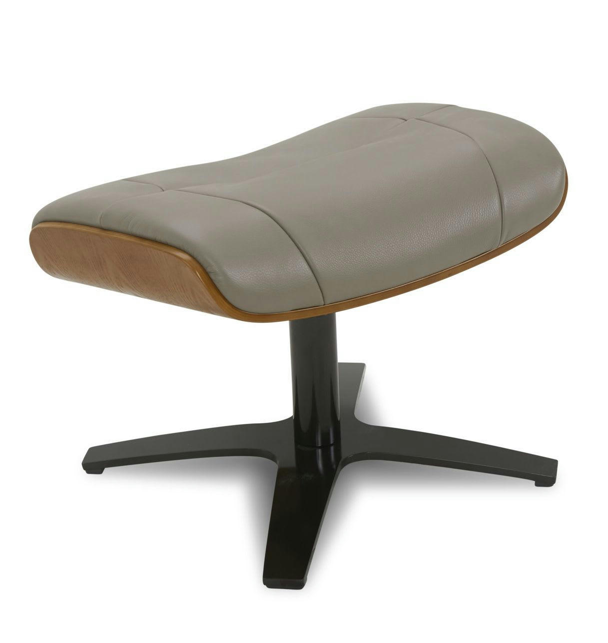 NAOS - Pouf en cuir et chêne Naturel - Cuir Taupe