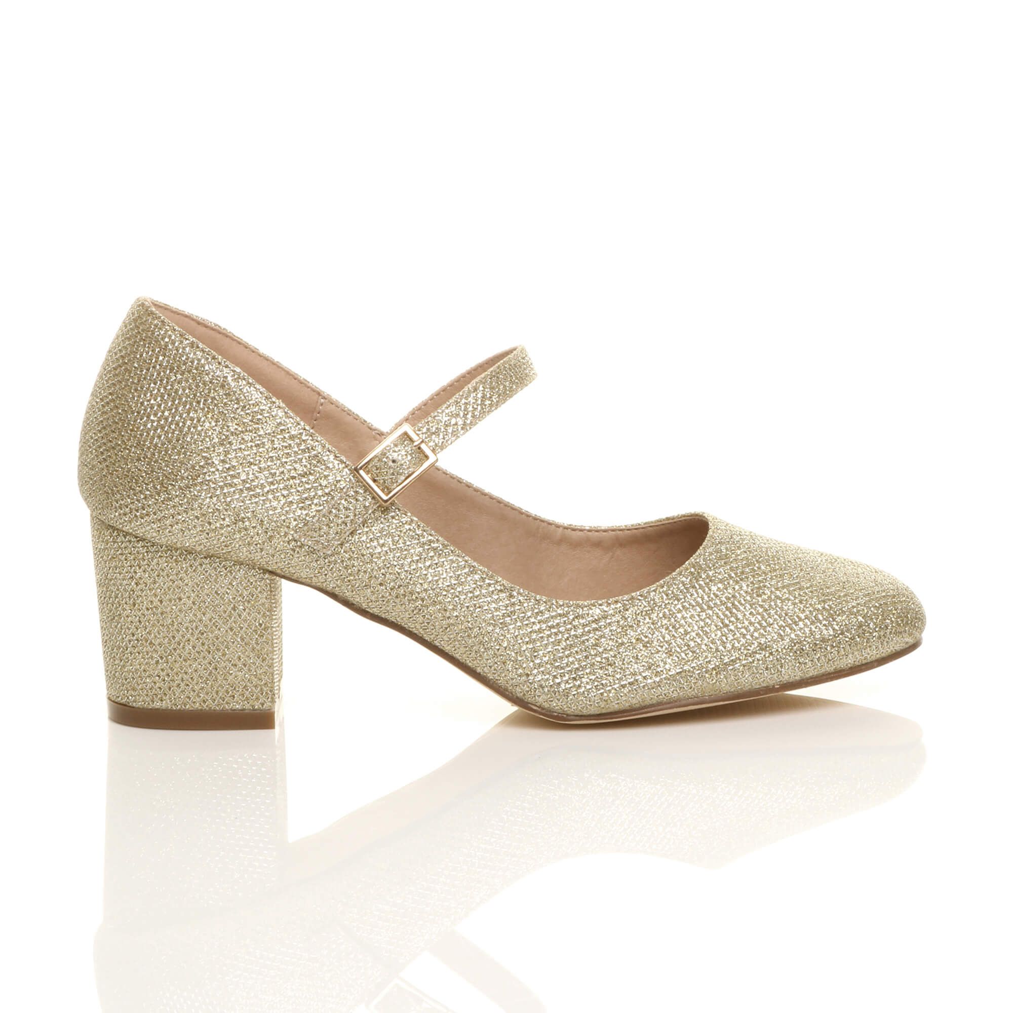 AJVANI Mid Block Heel Mary Jane Glitter Court Shoes