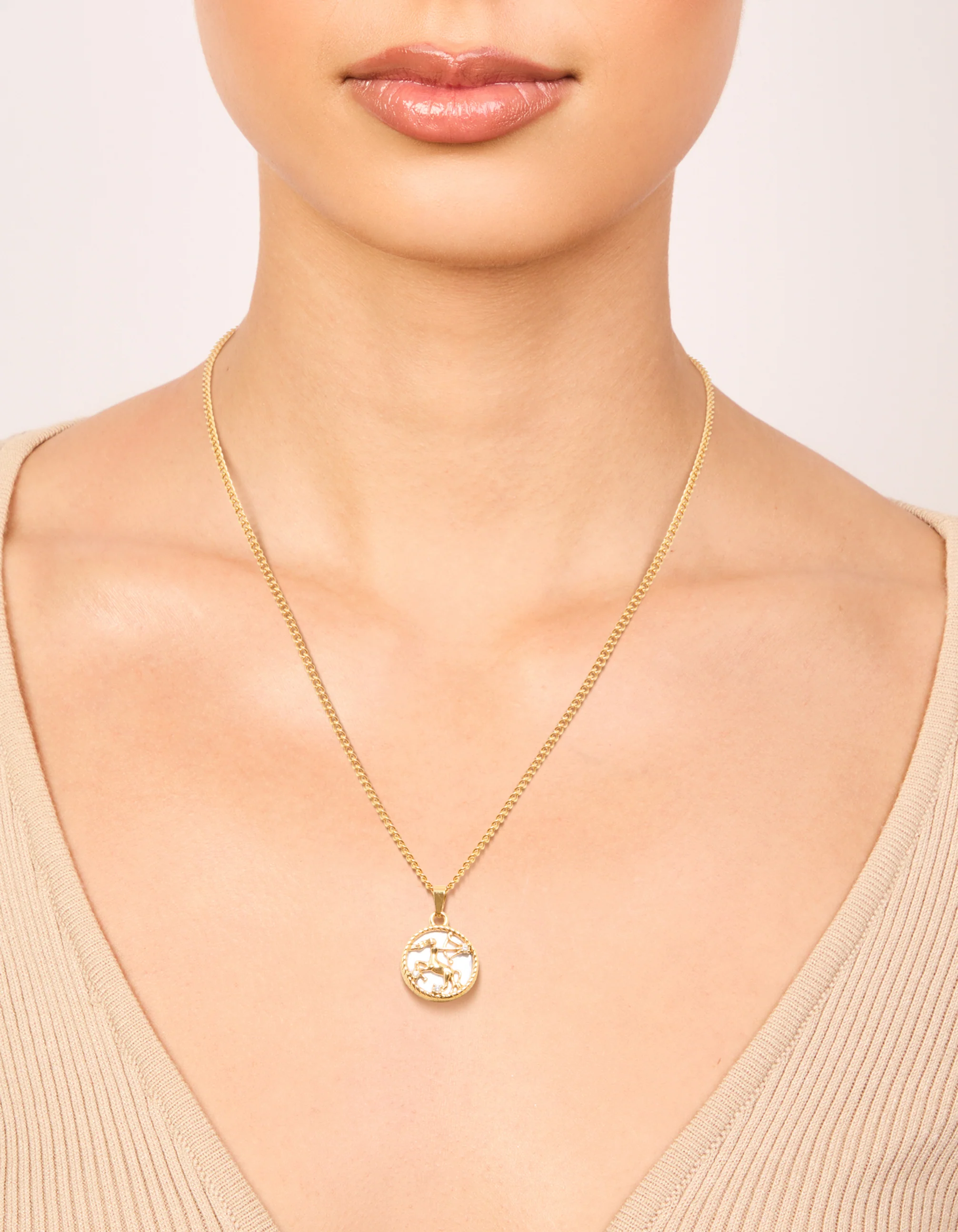 Waterproof Gold Plated Stainless Steel Sagittarius Circle  Zodiac Sign Necklace
