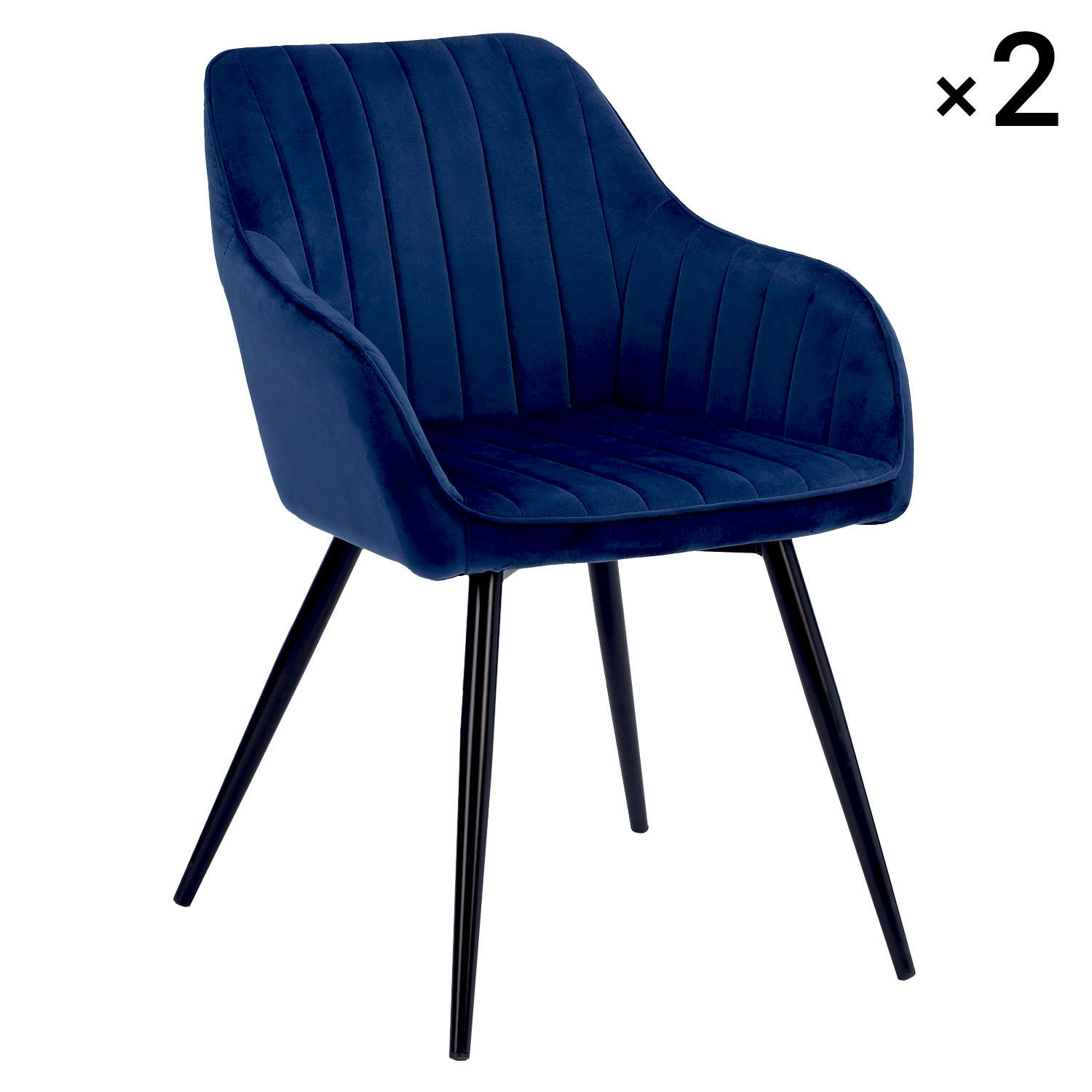 BERTILLE - Lot de 2 chaises vintage en velours bleu