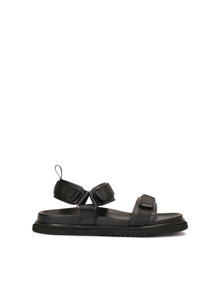 Black leather sandals with velcro straps