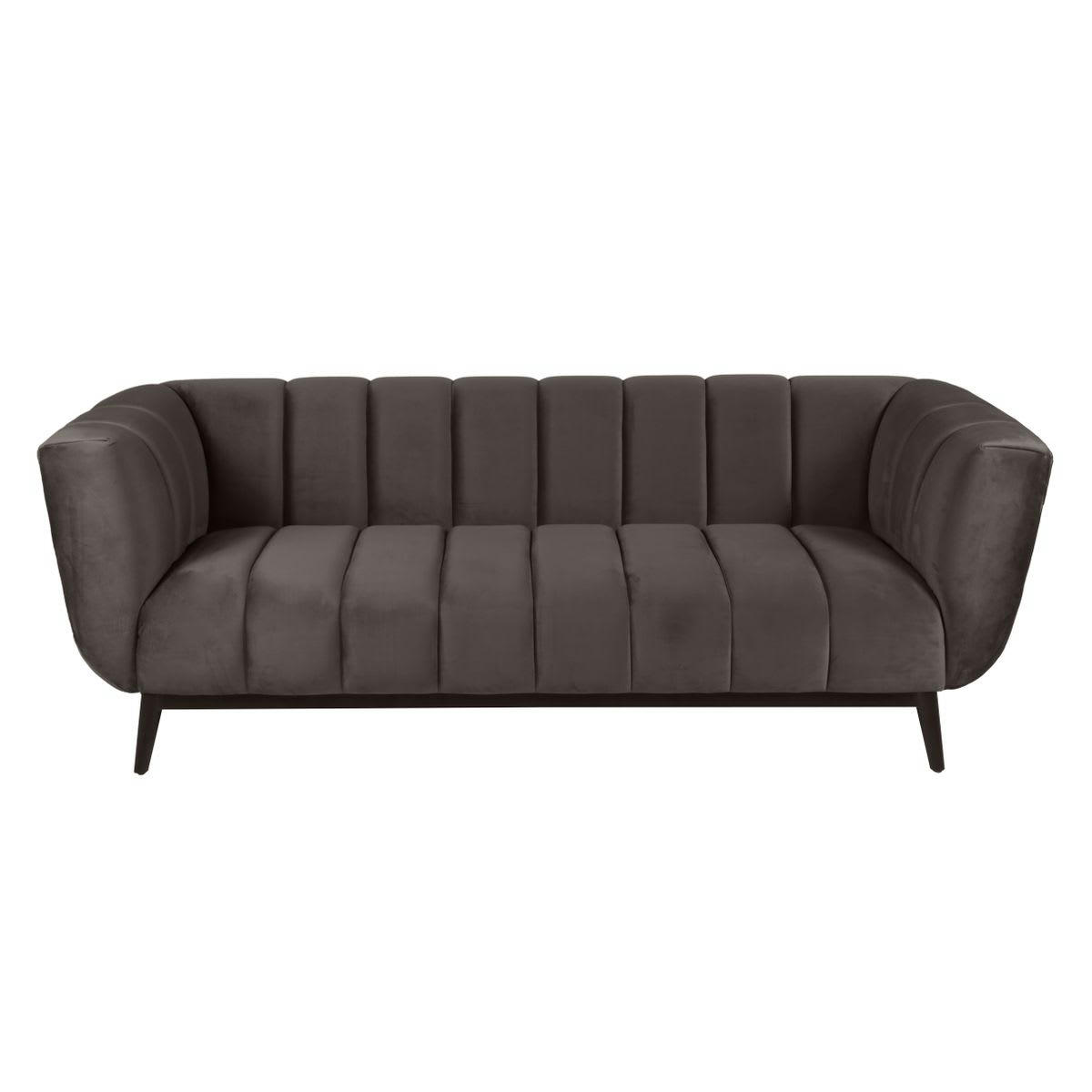 AMARO - Canapé velours 3 places gris foncé capitonné