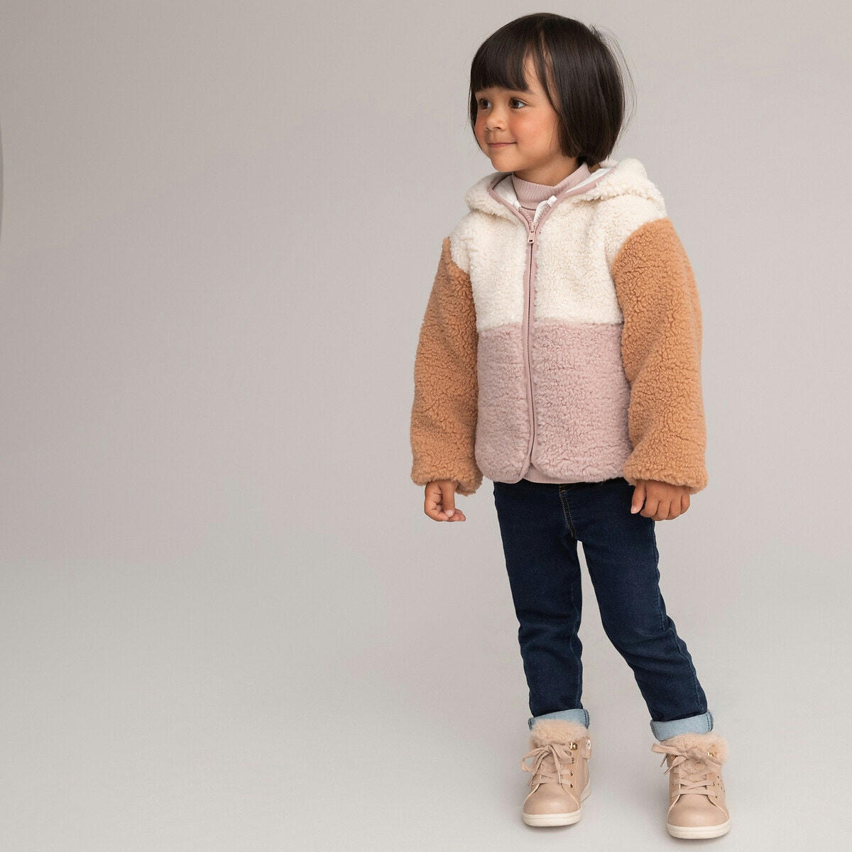 Gilet zippé à capuche imitation fourrure