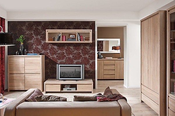 Commode Meuble de rangement 4 portes, coloris chêne Sonoma - Longueur 105 x Profondeur 40,5 x Hauteur 112,5 cm