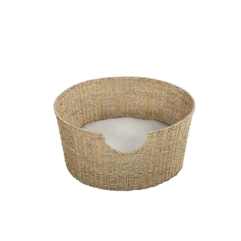 ATHENA - Panier rond  pour chien et chat en jonc de mer coussin écru
