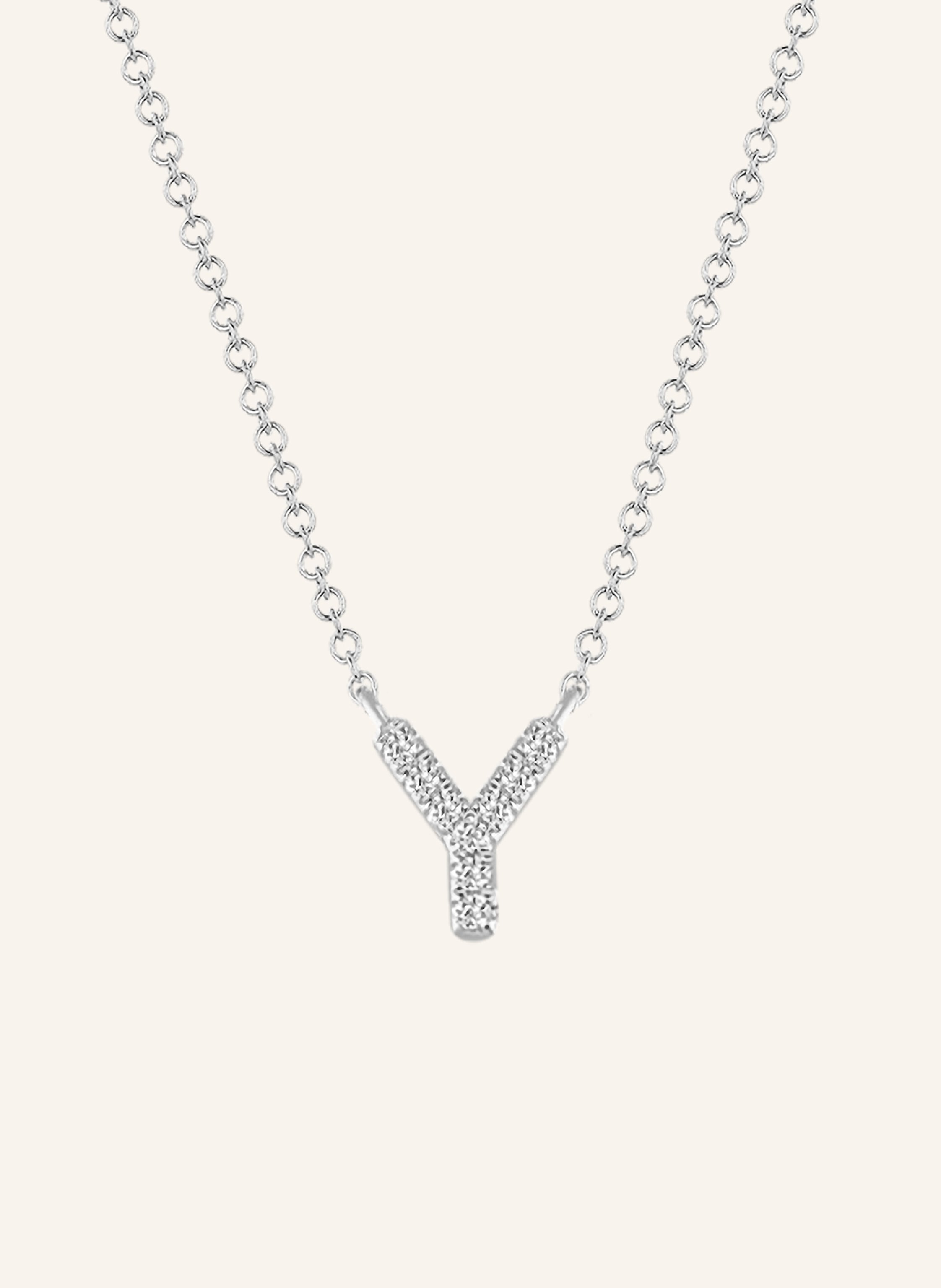 Leaf INITIALIEN Halskette „Y“ aus 14 Karat Weißgold mit Diamanten
