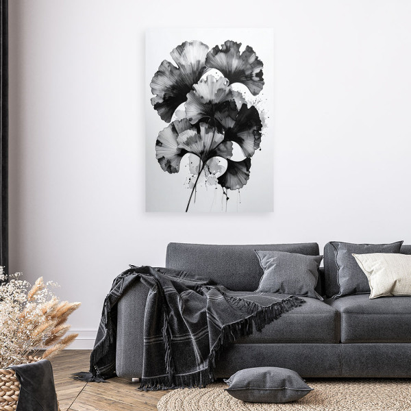 Obraz do salonu sypialni kuchni, Ginkgo Liście czarno białe 20x30