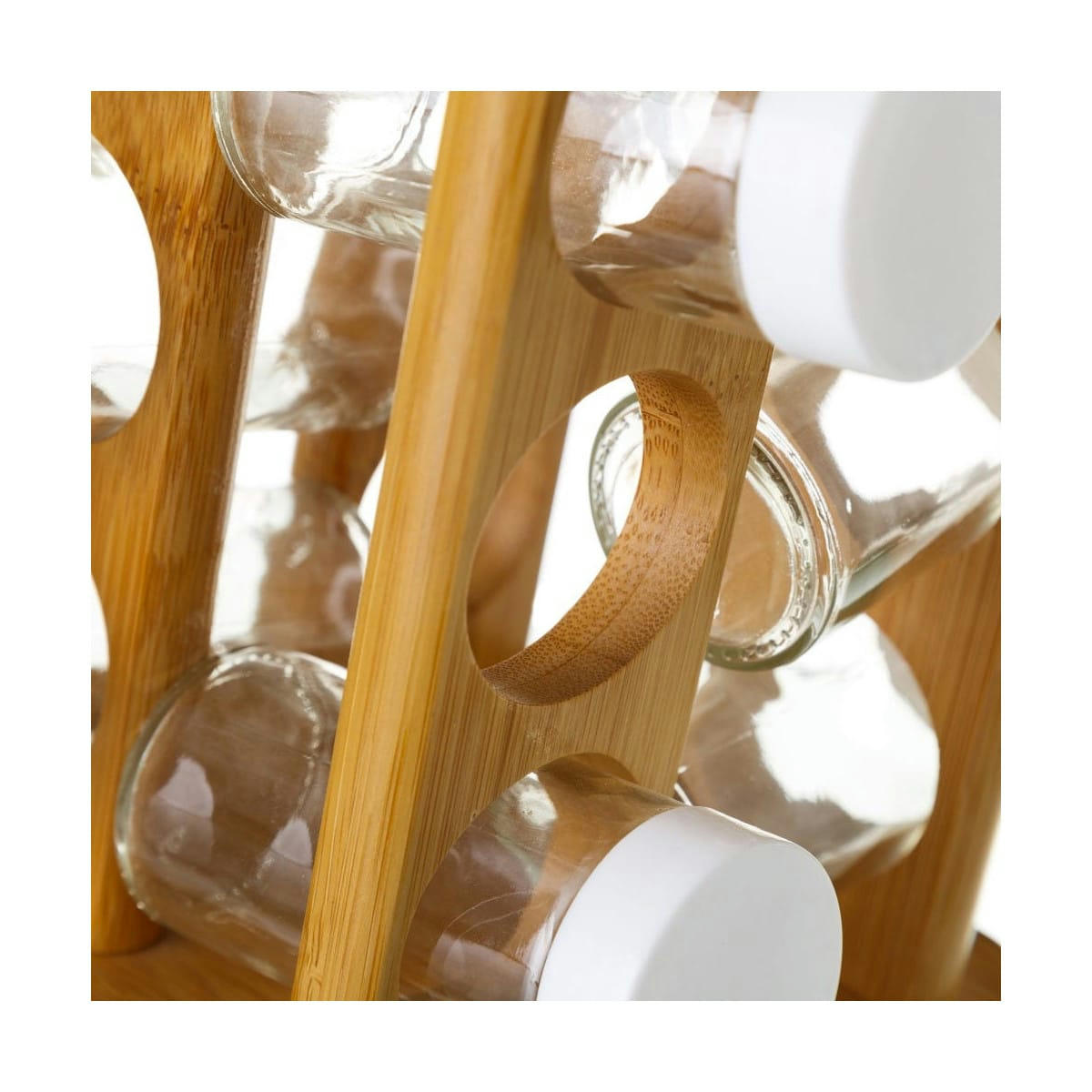 ÉPICES - Support à épices en bambou rotatif et ses 12 pots à épices en verre