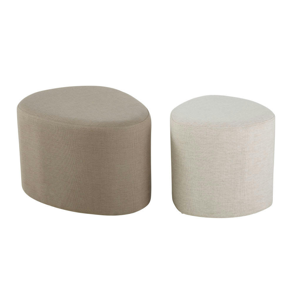 ANTHIME - Poufs gris clair et blanc (x2)