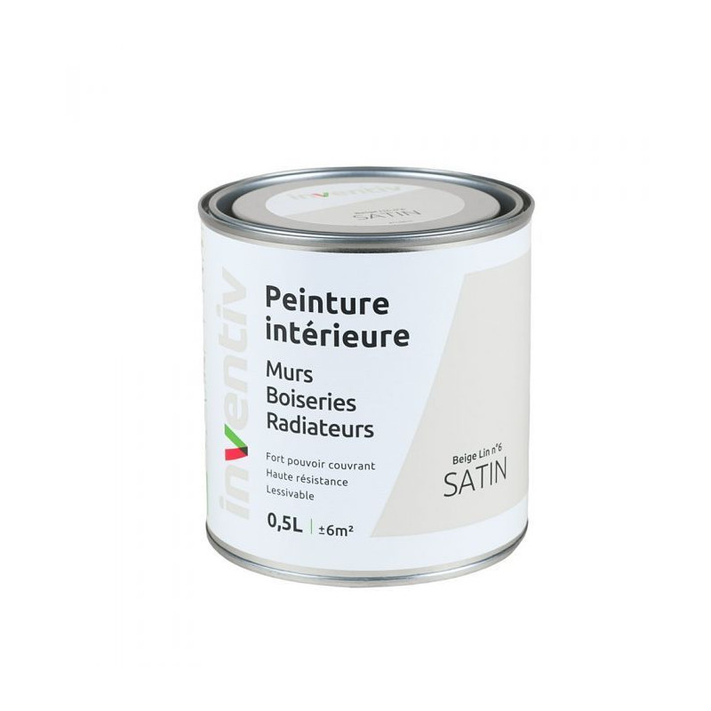 Peinture pour mur boiserie radiateur Beige Lin n°6 satiné 0,5 L INVENTIV