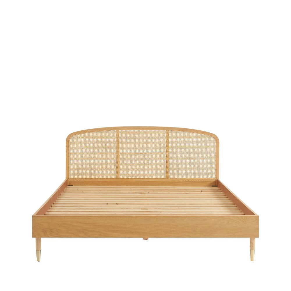 BOMBONG - Lit en bois et cannage 160x200cm bois clair