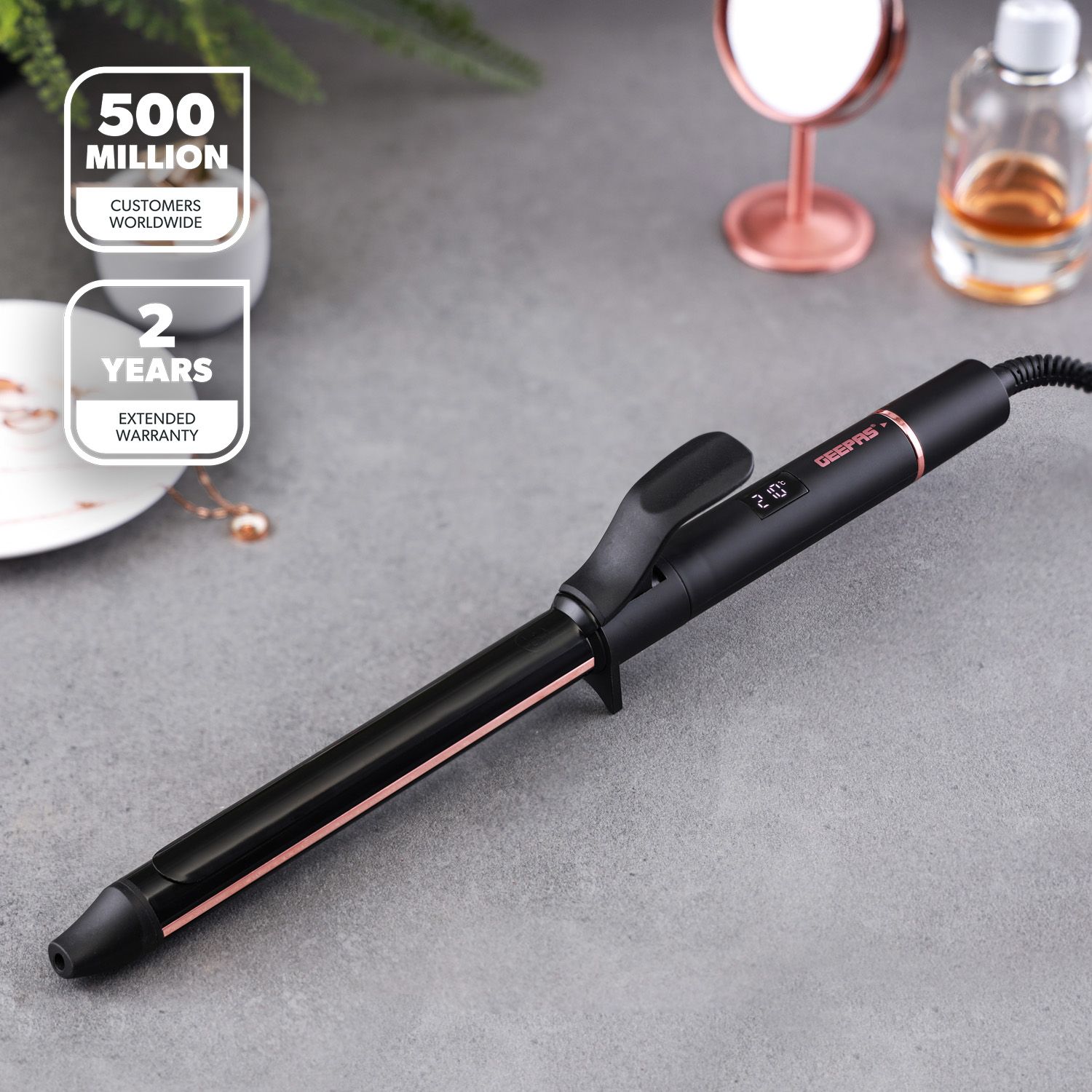 Geepas Hair Curler Curling Wand with Ceramic-Coated Barrel Digital Display