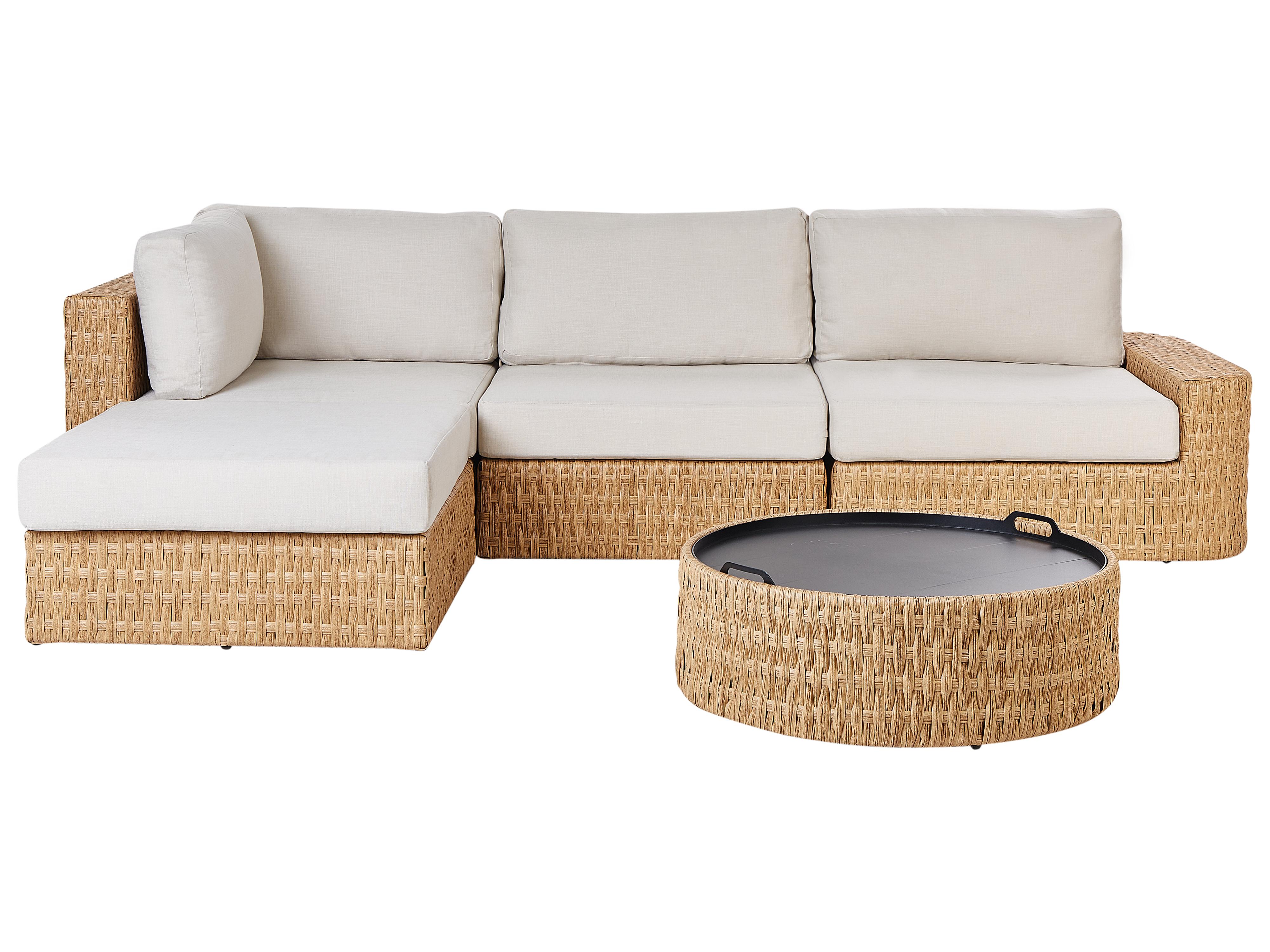 Garden Corner Sofa with Table 4 Seater OLIVERI Left Hand PE Rattan Beige