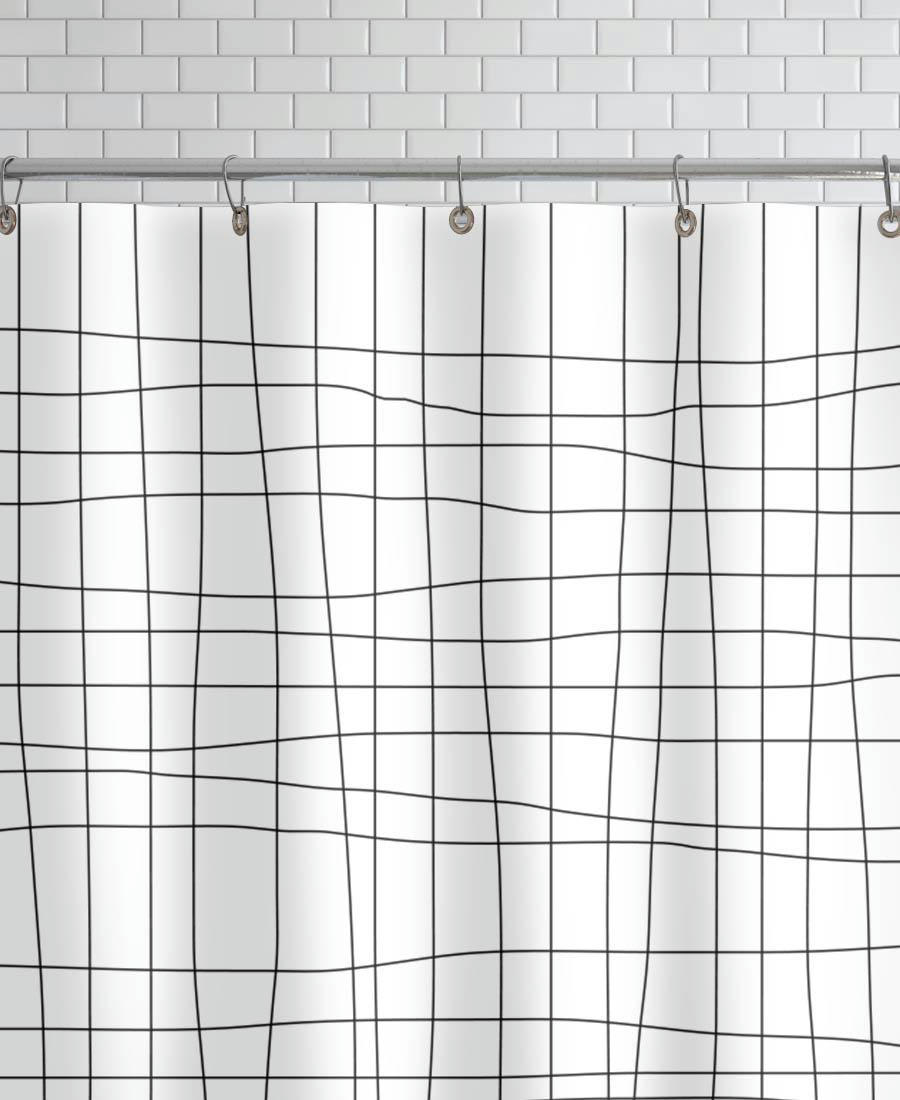 GRID - Rideau de douche en polyester en blanc & noir 150x200