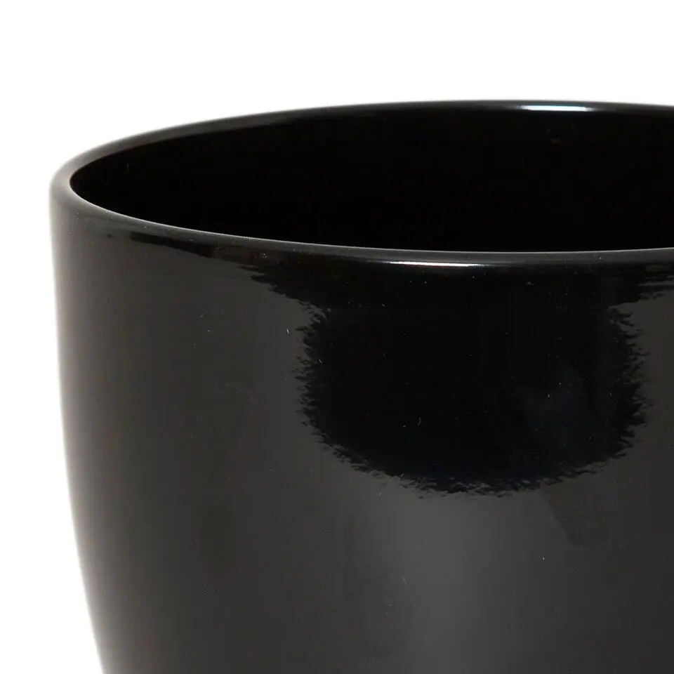 Floran Bloempot/plantenpot Boule - zwart - keramiek - 25 x 22 cm