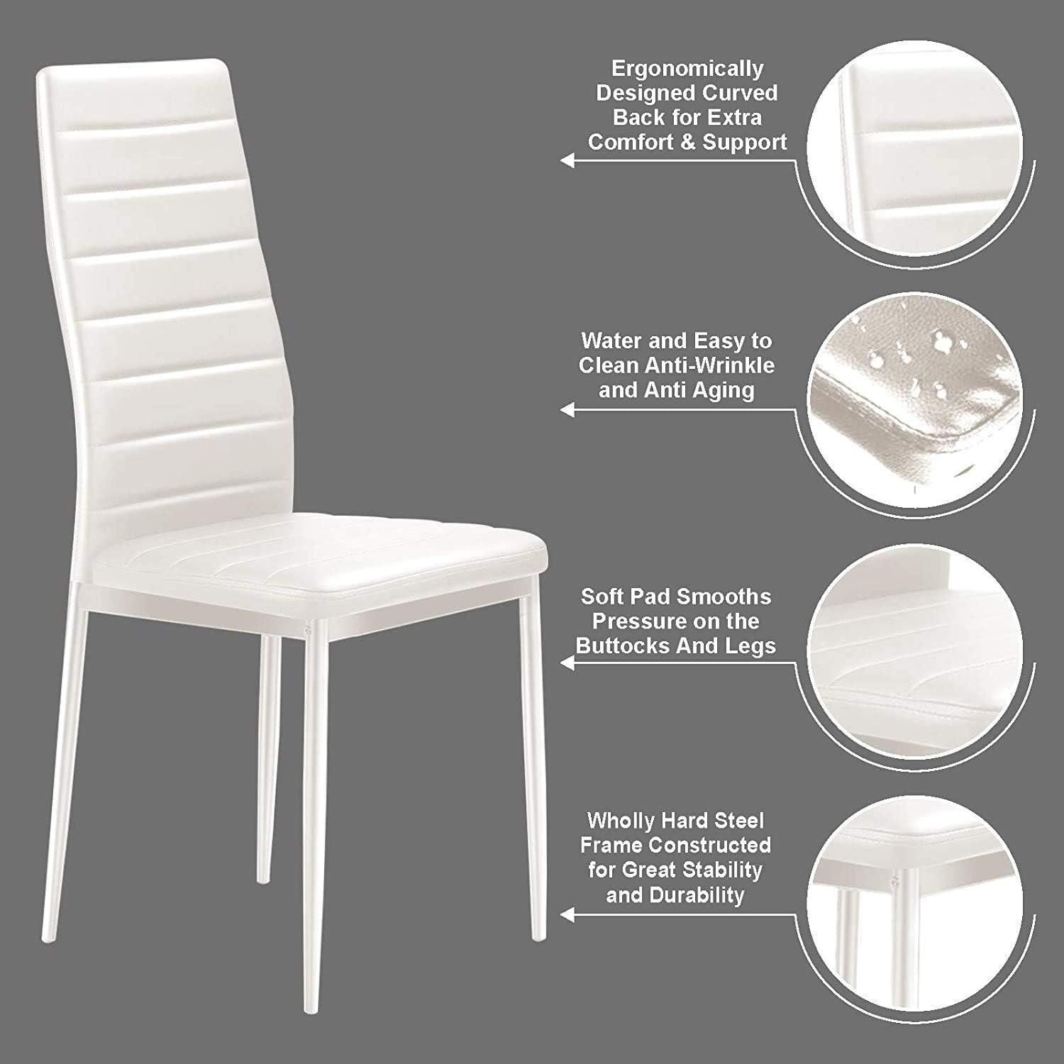 KOSY KOALA Dining Table With 4 White Faux Leather Dining Chairs