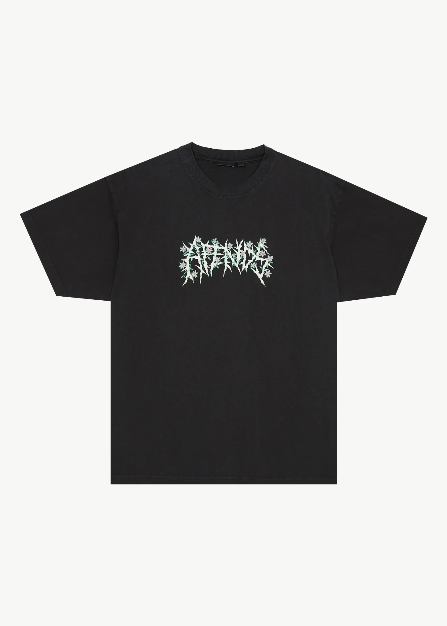 AFENDS Mens Heavy Petal - Heavyweight Boxy Tee - Stone Black