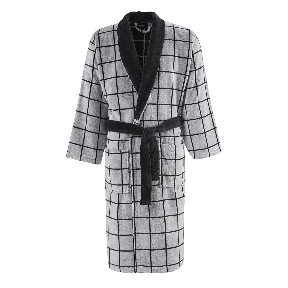 CHECK - Peignoir col châle velours  carbone XXL