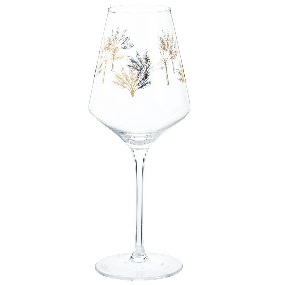 - Verre à pied en verre transparent motif palmiers dorés