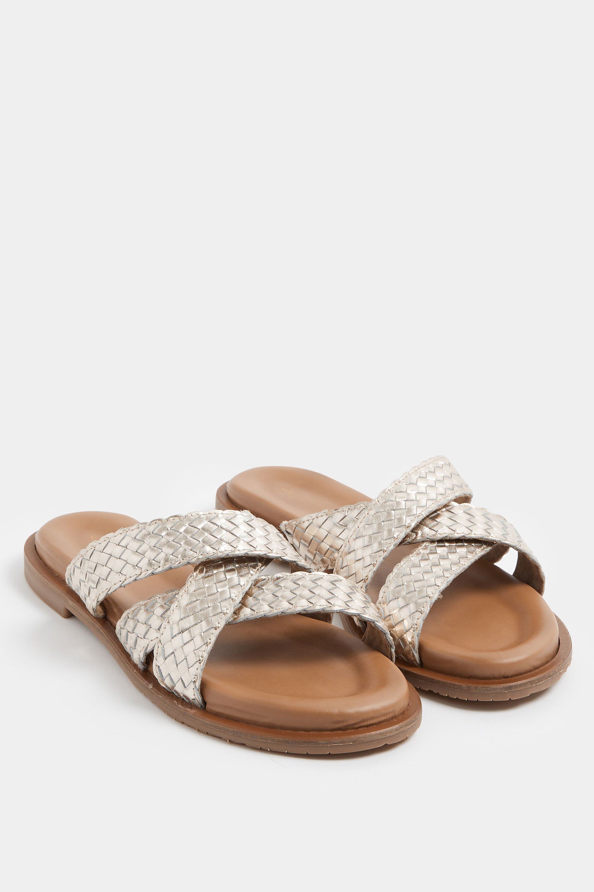 Yours Woven Cross Strap Sandals In Wide E Fit