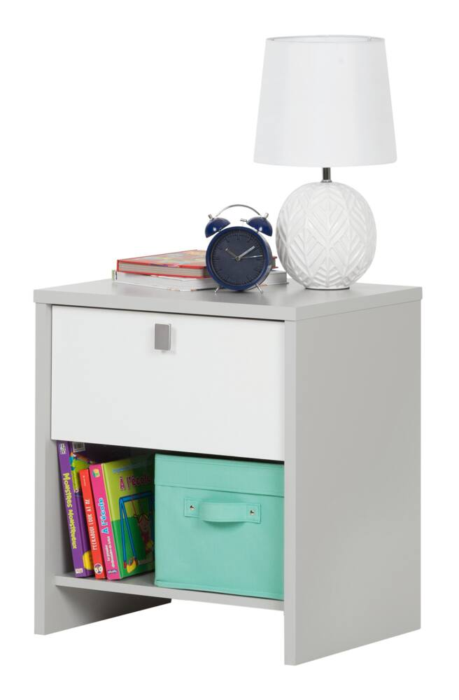 South Shore Cookie Kids 1-Drawer Bedstand/Nightstand With Open Shelf Storage, Grey/White