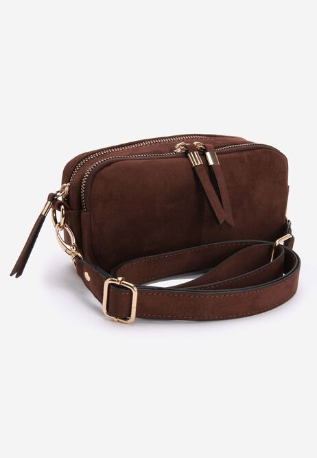 Womens Chocolate Brown Faux Suede Mini Camera Bag