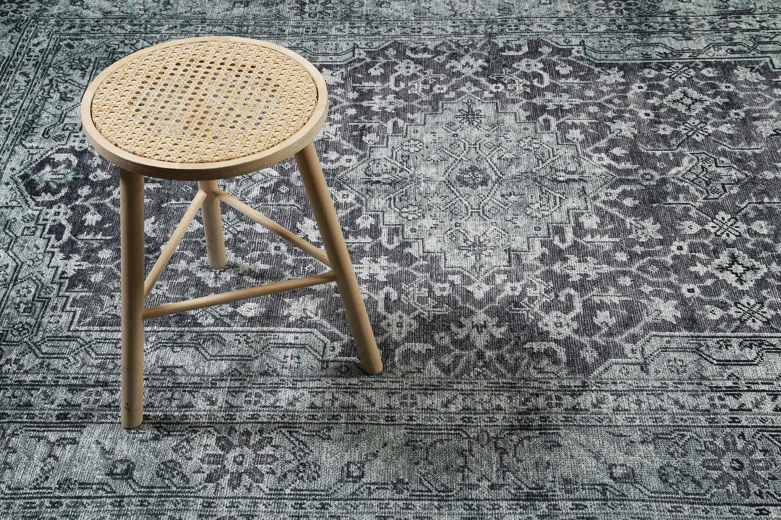 2ND AVENUE - Tapis plat vintage motif classique effet usé gris et vert 140x200