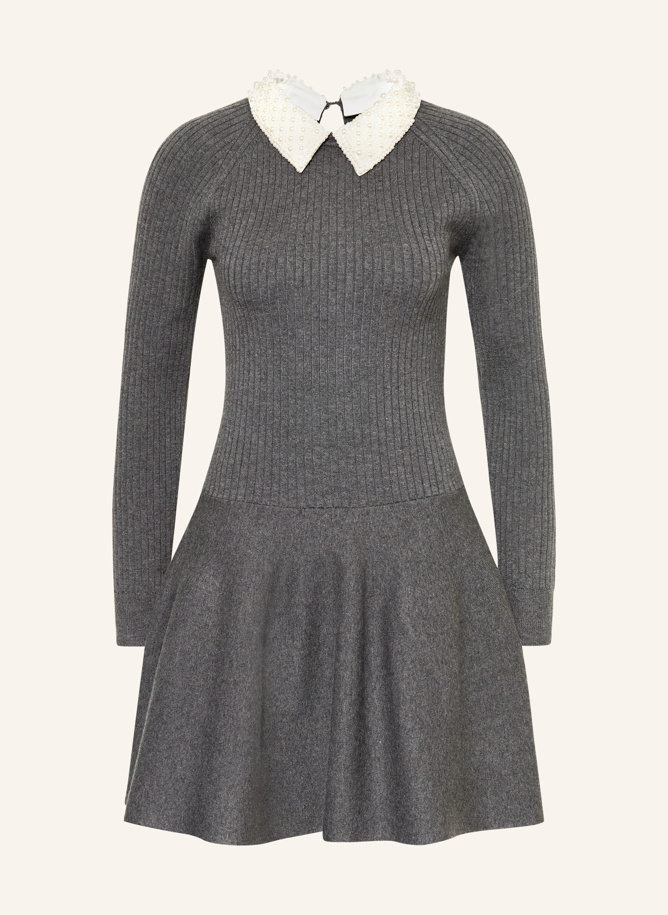 maje Strickkleid mit abnehmbarem Kragen und Schmuckperlen
