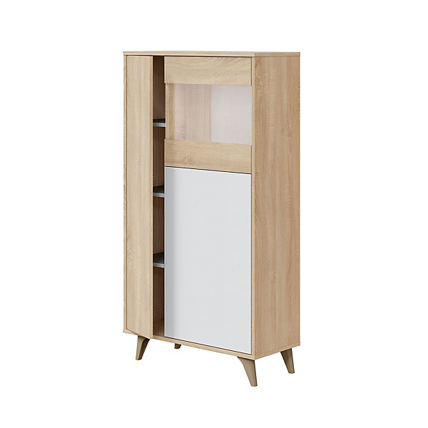 Armoire meuble de rangement vitrine en mélamine coloris chêne Canadian blanc artik
