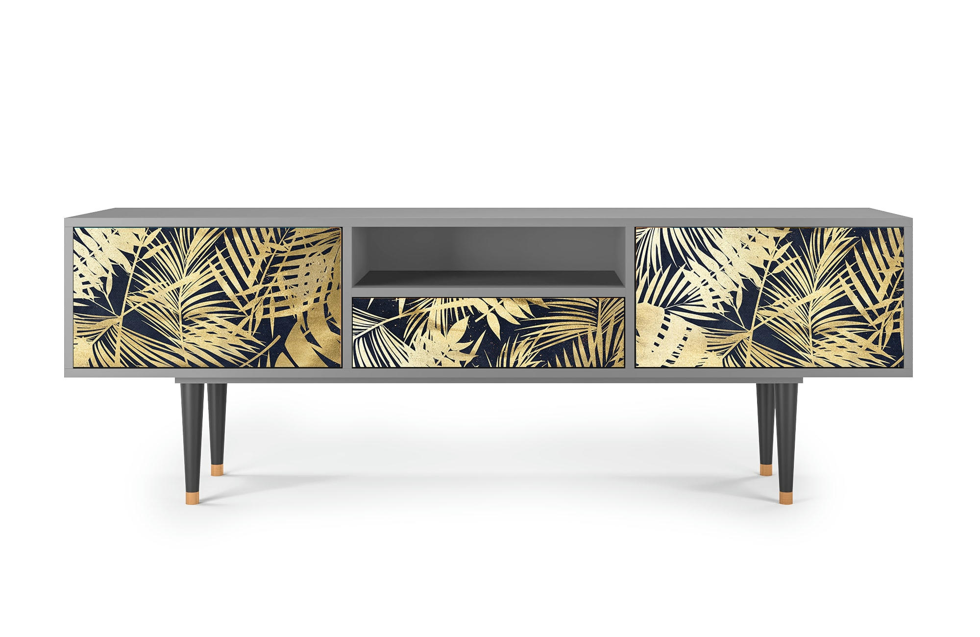 JUNGLE VIBES - Meuble TV  bleu et jaune 1 tiroir et 2 portes L 170 cm