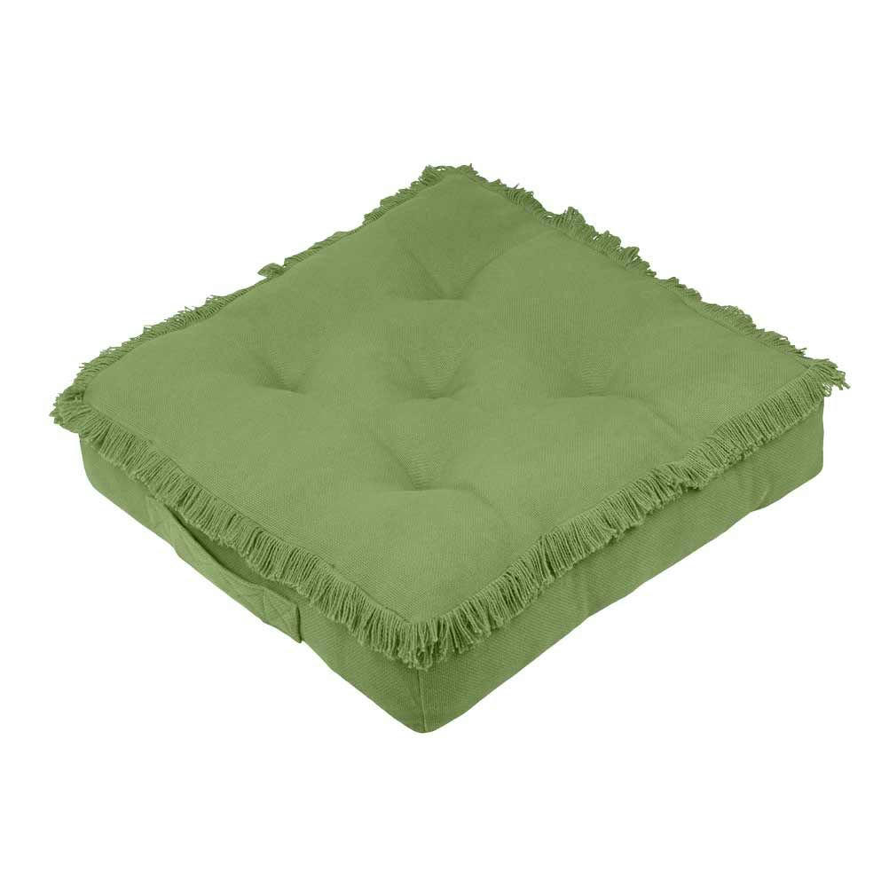 FRANGES - Coussin de sol en coton vert 45x45