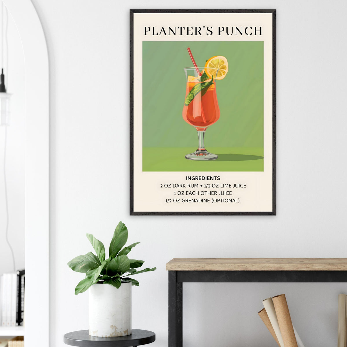 Artfulprints Poster Planter's Punch cocktail - Ingrediënten  - 70x100 cm - Groen