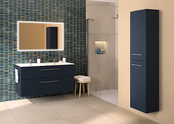 Ensemble meuble sous vasque l.130 cm bleu   vasque céramique Selva Geberit