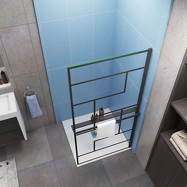 Paroi de douche 80 x 200cm - 8mm verre anticalcaire Style moderne   étagère de Douche 80cm en alu