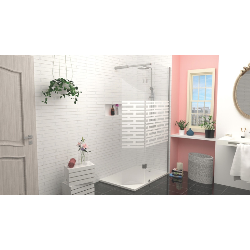 Paroi de douche sérigraphiée avec volet Cariba 90   40 x 210 cm ONDÉE