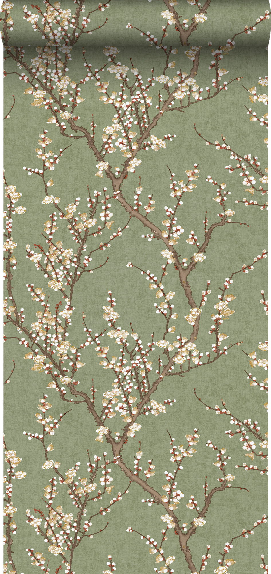 Sanders & Sanders behang bloesemtak vergrijsd olijfgroen en wit - 53 cm x 10 m - 640178