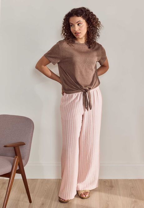 Womens Mocha Slub Front Knot T-Shirt