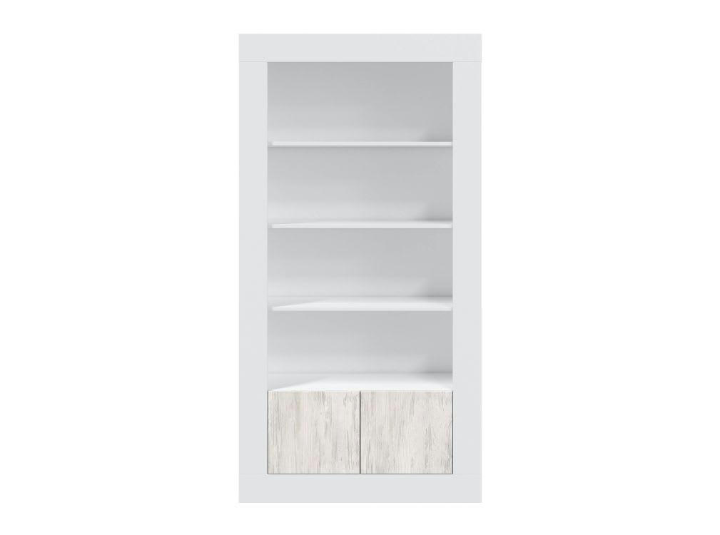 GWEN - Bibliothèque blanc/bois 4 tablettes et 2 portes L94cm x H181cm