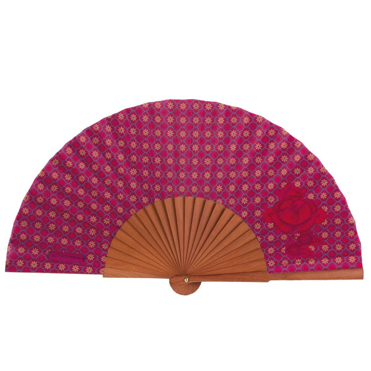 ORIENT - Éventail en bois de merisier et coton motif graphique prune