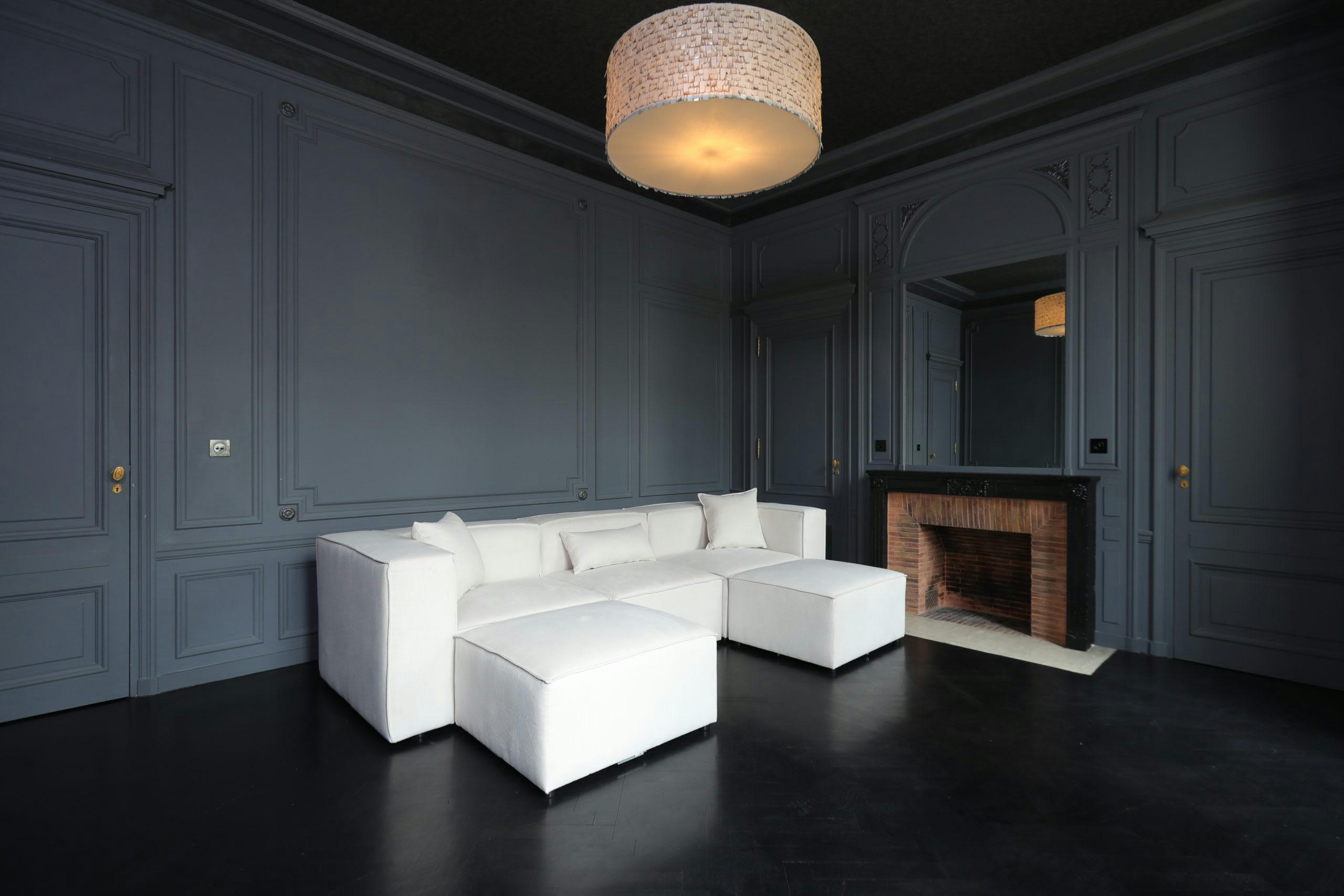 LIVAL - Angle gauche pour canapé modulable en velours côtelé beige