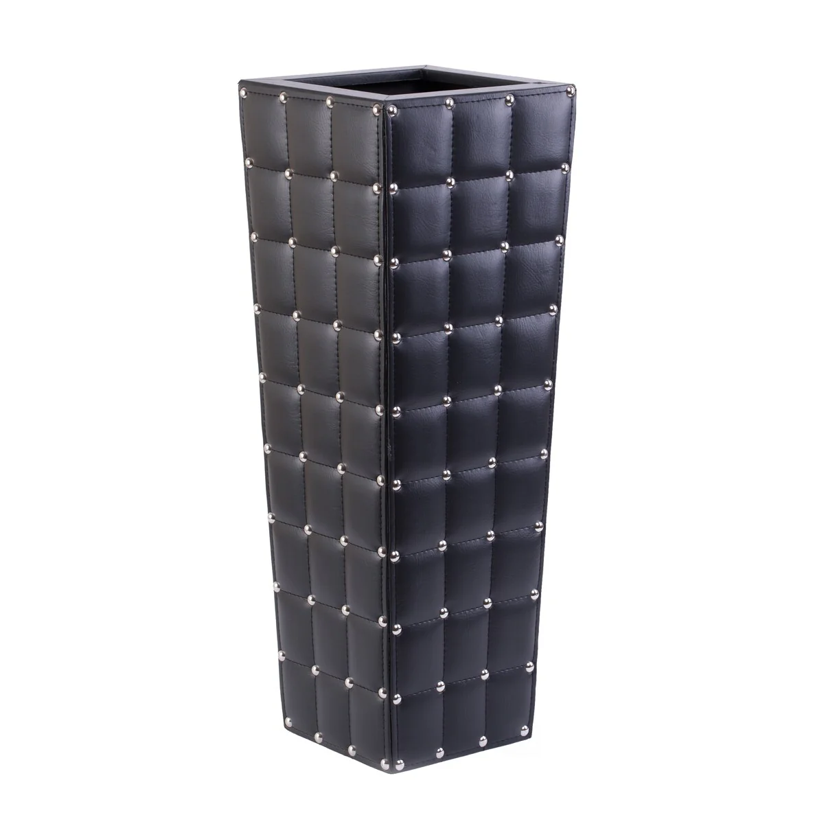 Black Faux Leather Wooden Umbrella Stand, Umbrella Storage Holder for Entryway