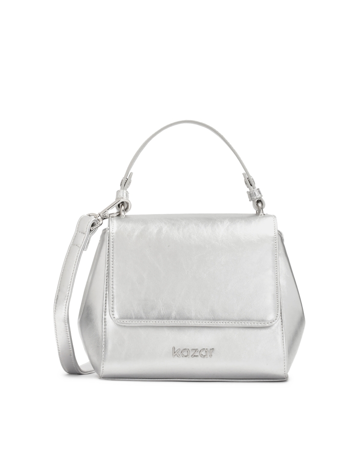 Silver handbag trunk with handle and strap