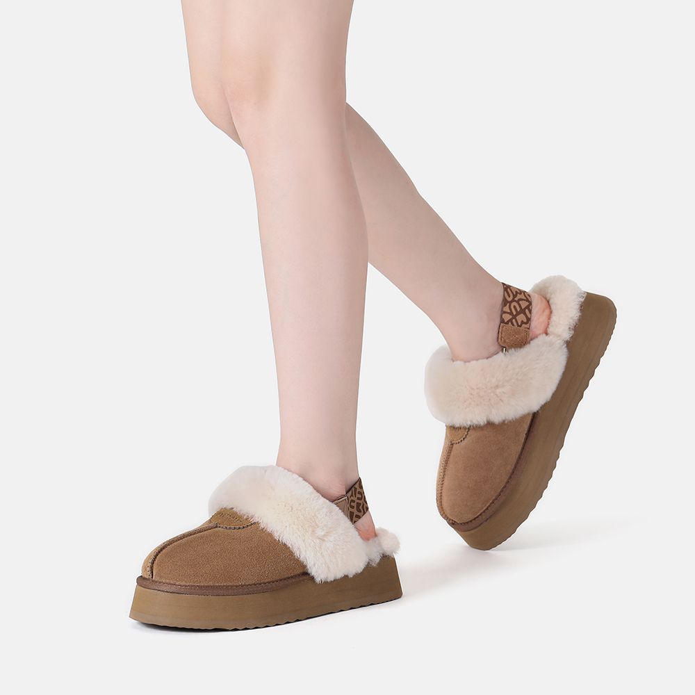 EverAu Australia Real Sheepskin Wagtail Removable Strap Platform Slippers with EVA Sole