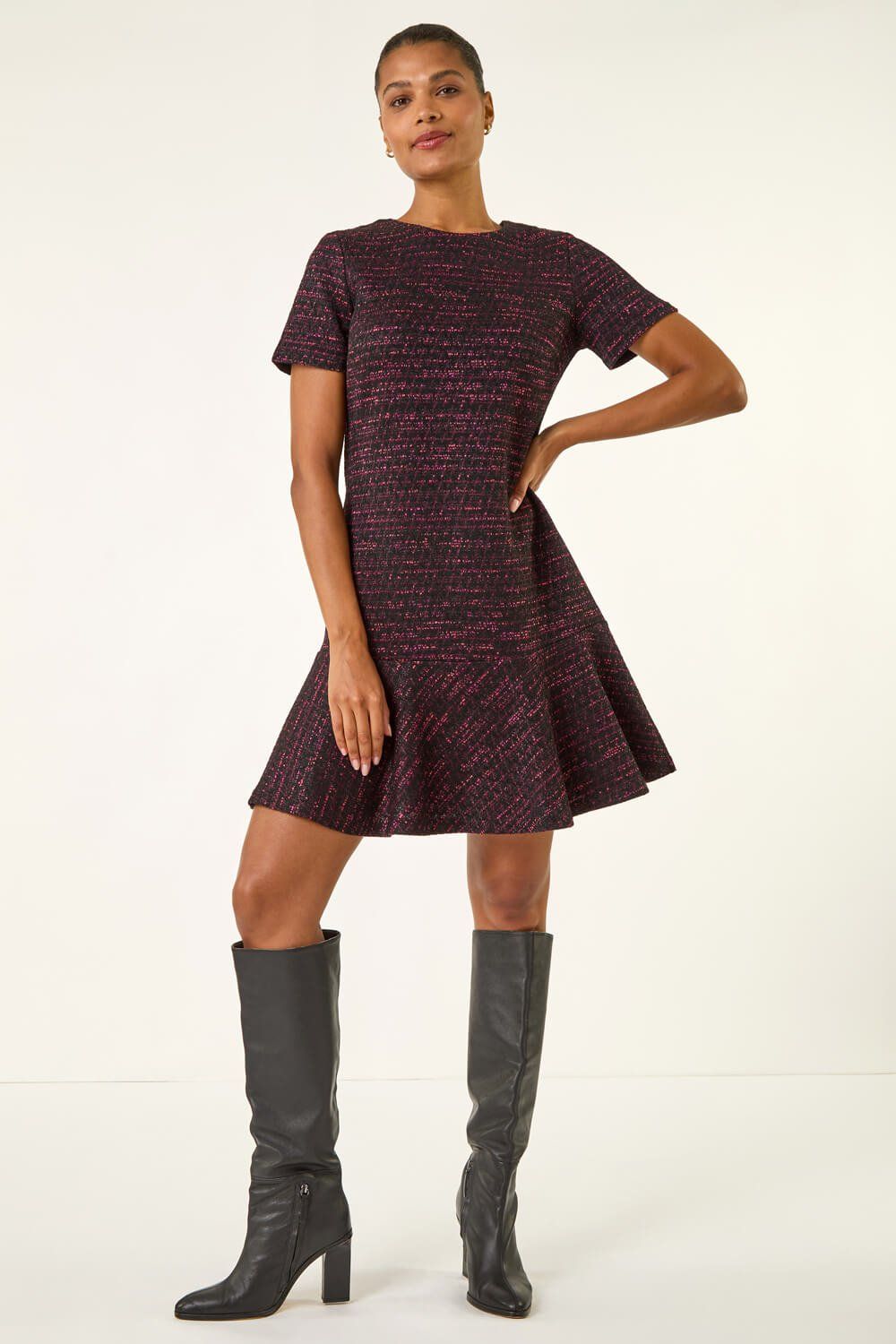 Roman Textured Frill Hem Short Dress