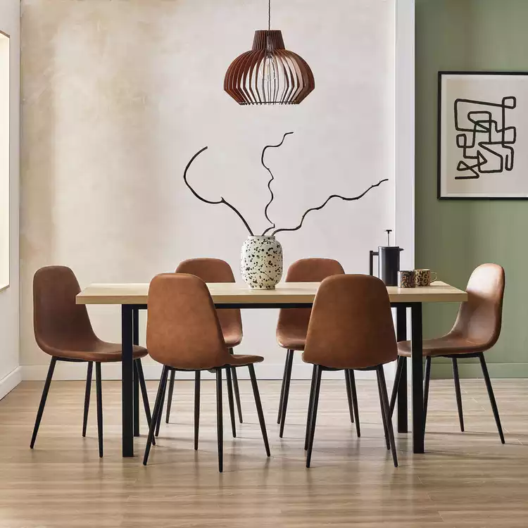 Habitat Zayn Birch Dining Table And 6 Tan Chairs