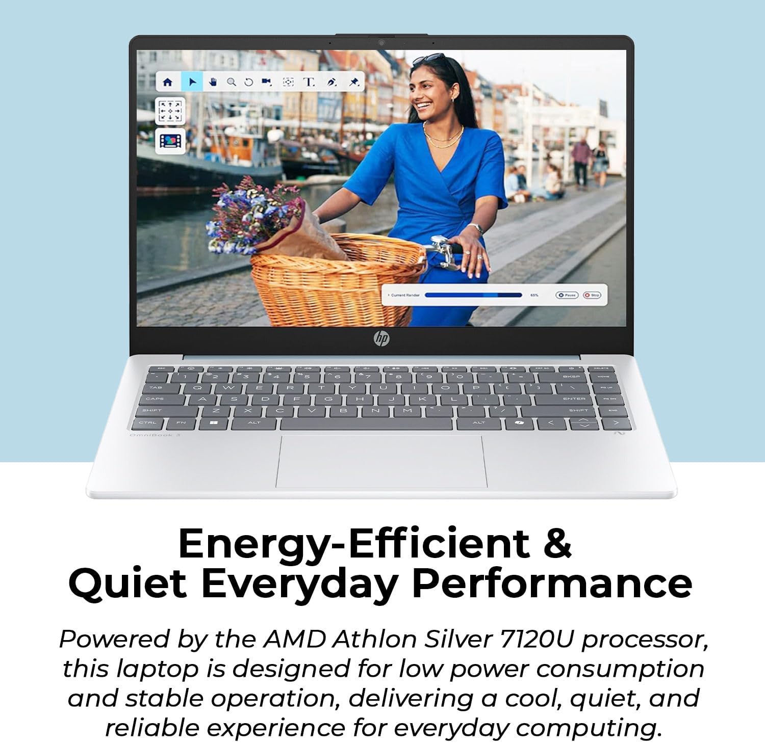 HP 14 Moonlight Blue Laptop with Office 365  AMD CPU  4GB DDR5 On-Board RAM  1.1TB Storage (128GB SSD and 1TB OneDrive)  HD Display  Windows 11  Energy-Efficient & Quiet Performance
